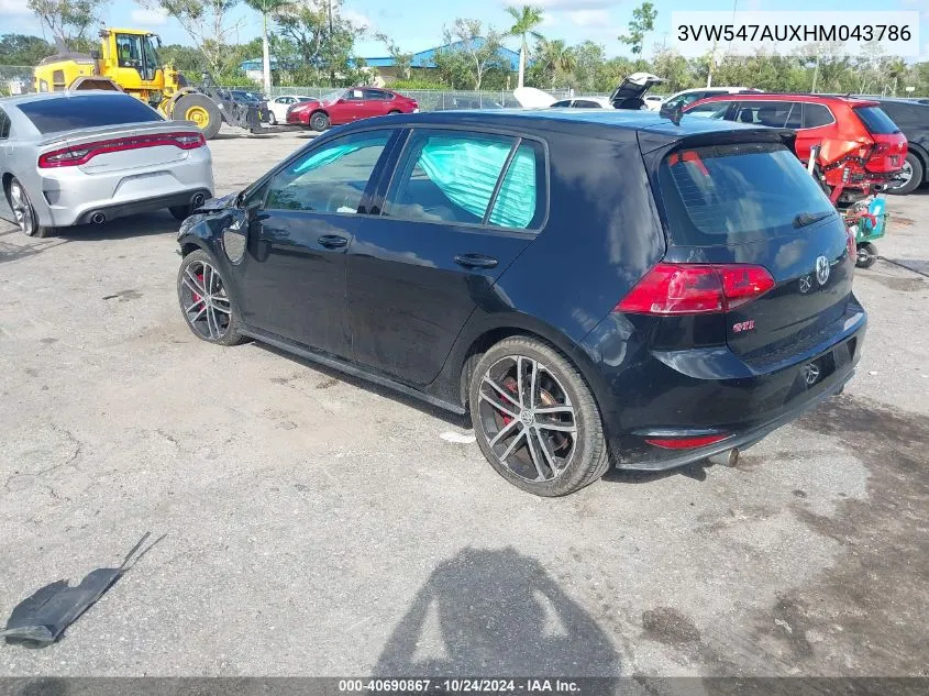 2017 Volkswagen Golf Gti Autobahn 4-Door/S 4-Door/Se 4-Door/Sport 4-Door VIN: 3VW547AUXHM043786 Lot: 40690867