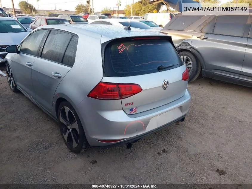 2017 Volkswagen Golf Gti Autobahn 4-Door/S 4-Door/Se 4-Door/Sport 4-Door VIN: 3VW447AU1HM057149 Lot: 40748927