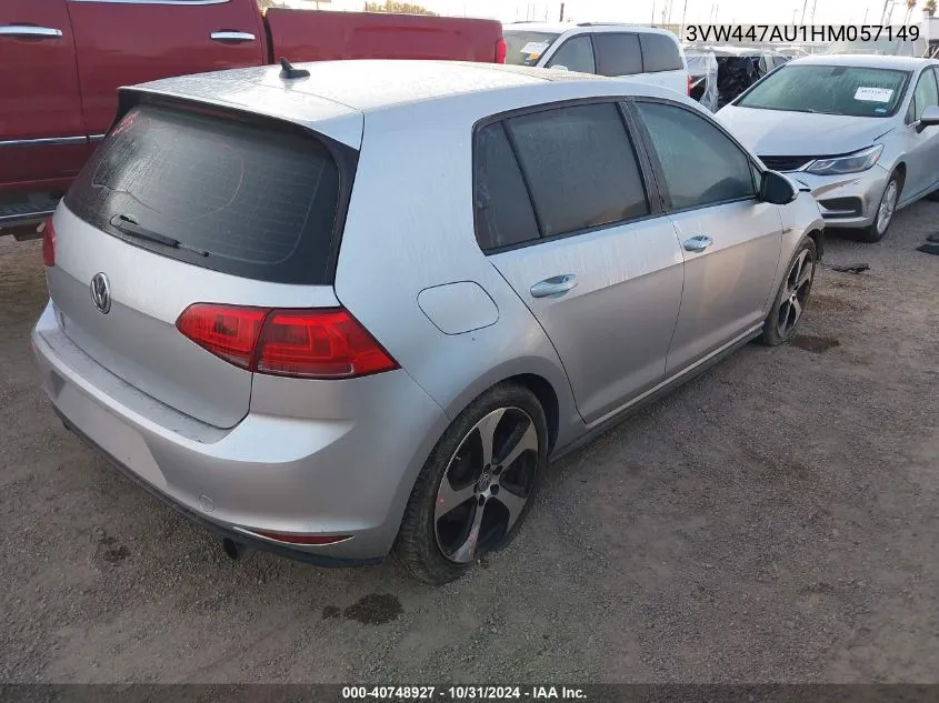 2017 Volkswagen Golf Gti Autobahn 4-Door/S 4-Door/Se 4-Door/Sport 4-Door VIN: 3VW447AU1HM057149 Lot: 40748927