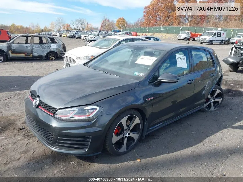 2017 Volkswagen Golf Gti Autobahn 4-Door/S 4-Door/Se 4-Door/Sport 4-Door VIN: 3VW4T7AU4HM071226 Lot: 40756983