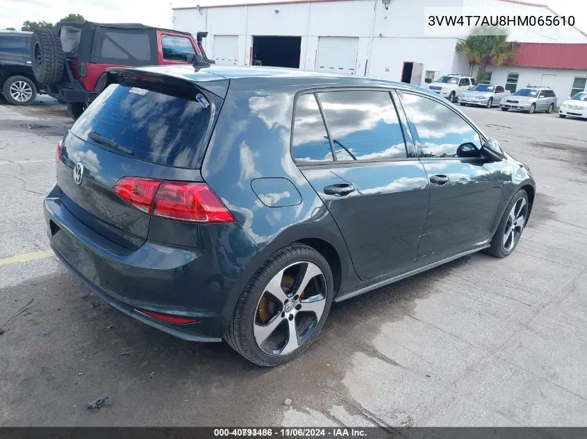 2017 Volkswagen Golf Gti Autobahn 4-Door/S 4-Door/Se 4-Door/Sport 4-Door VIN: 3VW4T7AU8HM065610 Lot: 40793486