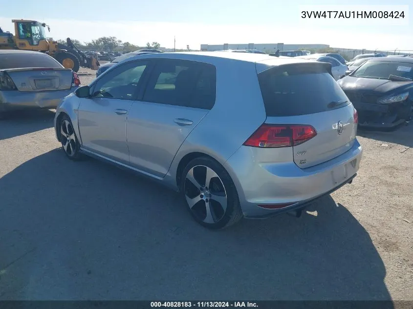 2017 Volkswagen Golf Gti S 4-Door VIN: 3VW4T7AU1HM008424 Lot: 40828183