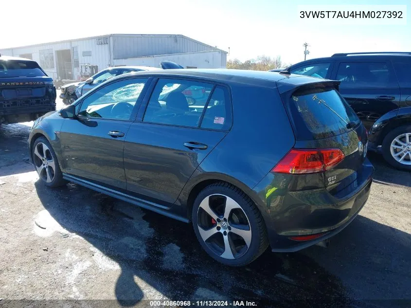 2017 Volkswagen Golf Gti Autobahn 4-Door/S 4-Door/Se 4-Door/Sport 4-Door VIN: 3VW5T7AU4HM027392 Lot: 40860968