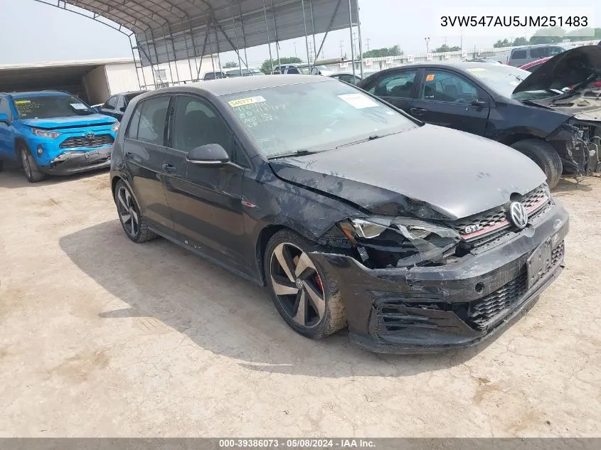 2018 Volkswagen Golf Gti 2.0T Autobahn/2.0T S/2.0T Se VIN: 3VW547AU5JM251483 Lot: 39386073