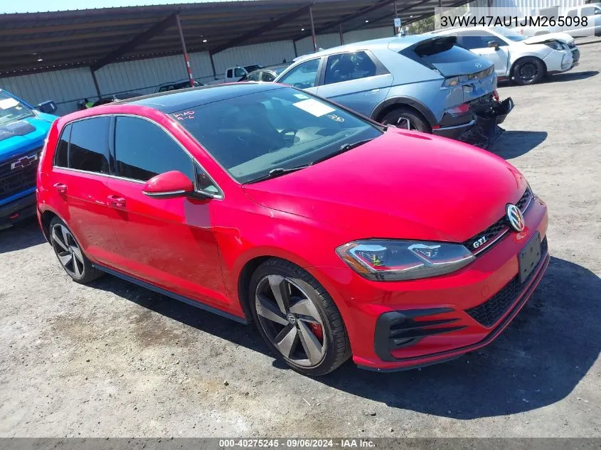 2018 Volkswagen Golf Gti 2.0T Autobahn/2.0T S/2.0T Se VIN: 3VW447AU1JM265098 Lot: 40275245