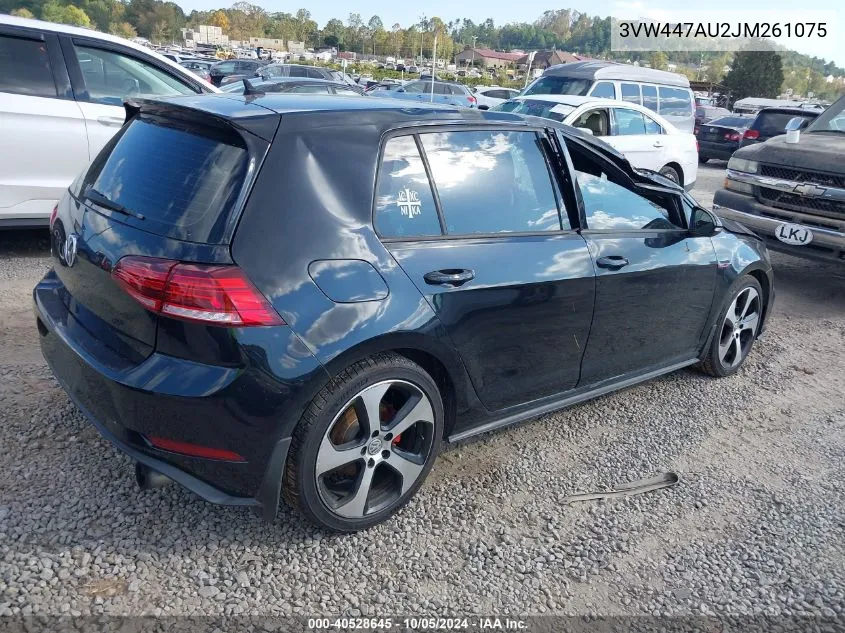 2018 Volkswagen Golf Gti 2.0T Autobahn/2.0T S/2.0T Se VIN: 3VW447AU2JM261075 Lot: 40528645