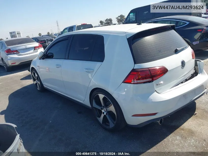 2018 Volkswagen Golf Gti 2.0T Autobahn/2.0T S/2.0T Se VIN: 3VW447AU4JM293624 Lot: 40641375