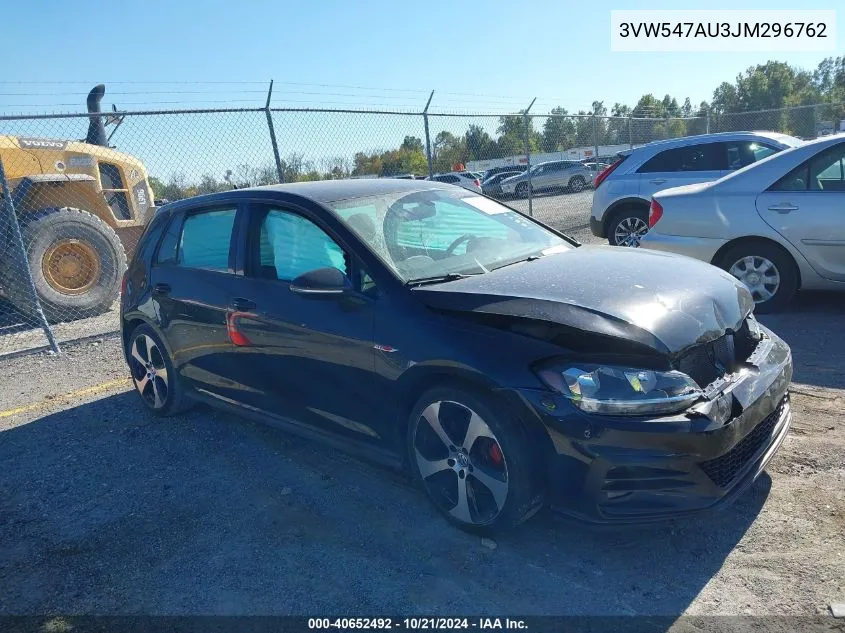 2018 Volkswagen Golf Gti 2.0T Autobahn/2.0T S/2.0T Se VIN: 3VW547AU3JM296762 Lot: 40652492