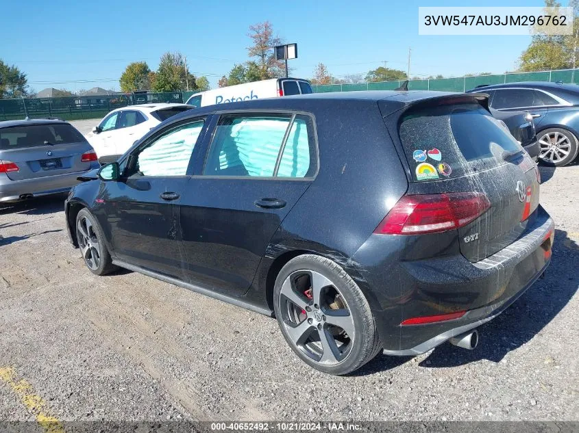 2018 Volkswagen Golf Gti 2.0T Autobahn/2.0T S/2.0T Se VIN: 3VW547AU3JM296762 Lot: 40652492