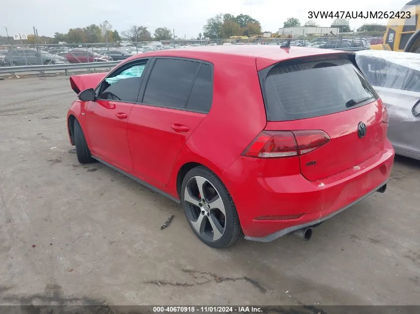 2018 Volkswagen Golf Gti 2.0T Autobahn/2.0T S/2.0T Se VIN: 3VW447AU4JM262423 Lot: 40670918