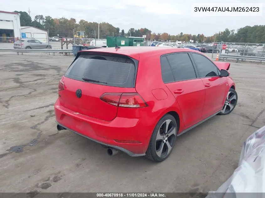 2018 Volkswagen Golf Gti 2.0T Autobahn/2.0T S/2.0T Se VIN: 3VW447AU4JM262423 Lot: 40670918