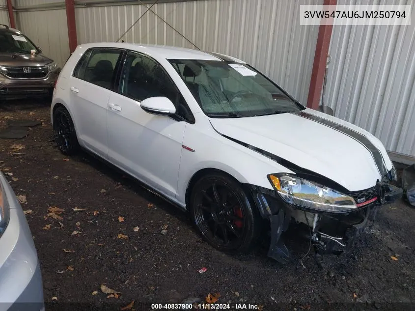 2018 Volkswagen Golf Gti 2.0T Autobahn/2.0T S/2.0T Se VIN: 3VW547AU6JM250794 Lot: 40837900