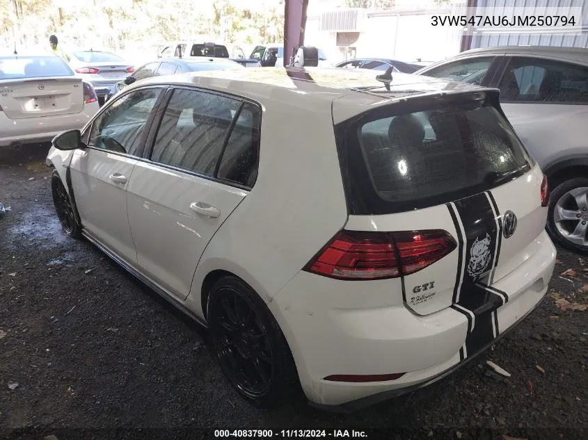 2018 Volkswagen Golf Gti 2.0T Autobahn/2.0T S/2.0T Se VIN: 3VW547AU6JM250794 Lot: 40837900