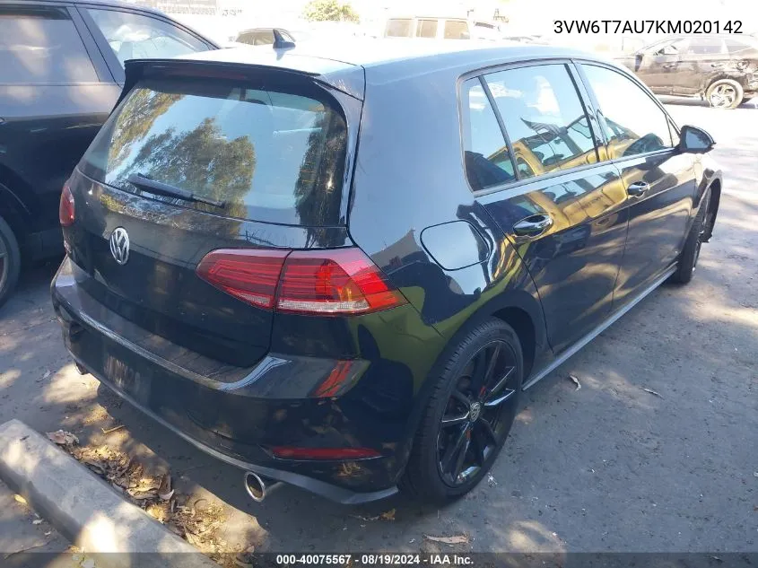 3VW6T7AU7KM020142 2019 Volkswagen Golf Gti 2.0T Autobahn/2.0T Rabbit Edition/2.0T S/2.0T Se