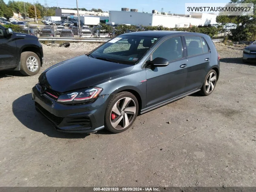 2019 Volkswagen Golf Gti 2.0T Autobahn/2.0T Rabbit Edition/2.0T S/2.0T Se VIN: 3VW5T7AU5KM009927 Lot: 40281928