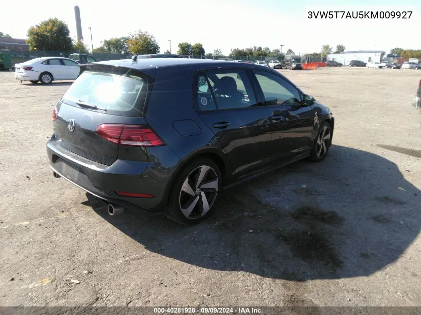 2019 Volkswagen Golf Gti 2.0T Autobahn/2.0T Rabbit Edition/2.0T S/2.0T Se VIN: 3VW5T7AU5KM009927 Lot: 40281928