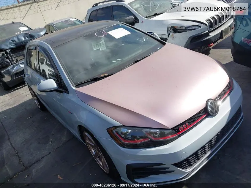 2019 Volkswagen Golf Gti 2.0T Autobahn/2.0T Rabbit Edition/2.0T S/2.0T Se VIN: 3VW6T7AU6KM018754 Lot: 40286126