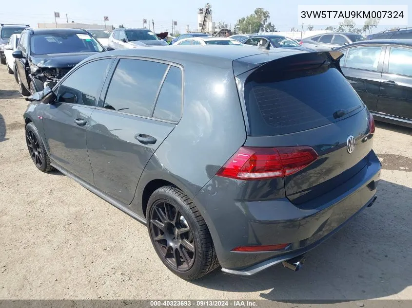 2019 Volkswagen Golf Gti 2.0T Autobahn/2.0T Rabbit Edition/2.0T S/2.0T Se VIN: 3VW5T7AU9KM007324 Lot: 40323693