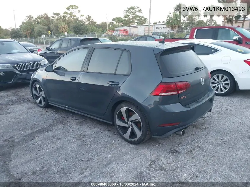 2019 Volkswagen Golf Gti 2.0T Autobahn/2.0T Rabbit Edition/2.0T S/2.0T Se VIN: 3VW6T7AU1KM013493 Lot: 40483069