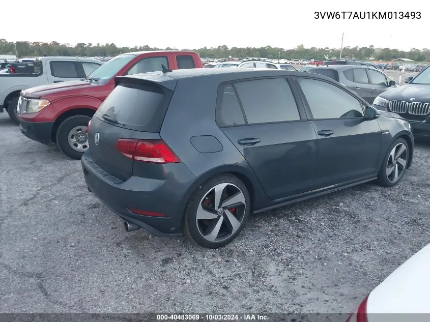 2019 Volkswagen Golf Gti 2.0T Autobahn/2.0T Rabbit Edition/2.0T S/2.0T Se VIN: 3VW6T7AU1KM013493 Lot: 40483069