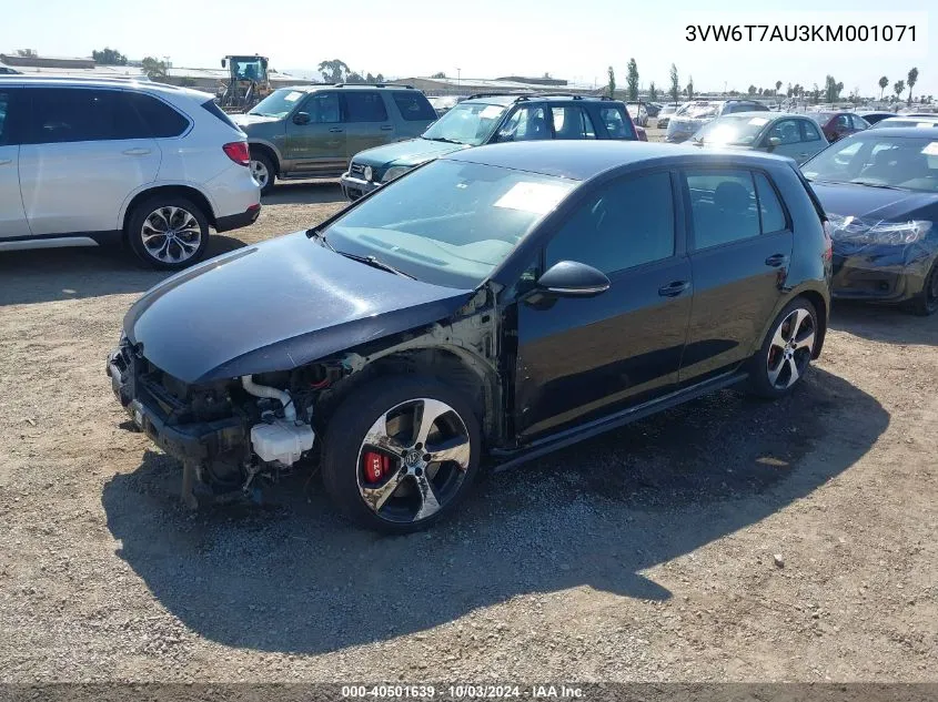 3VW6T7AU3KM001071 2019 Volkswagen Golf Gti 2.0T Autobahn/2.0T Rabbit Edition/2.0T S/2.0T Se