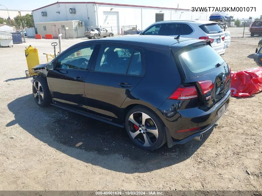 3VW6T7AU3KM001071 2019 Volkswagen Golf Gti 2.0T Autobahn/2.0T Rabbit Edition/2.0T S/2.0T Se