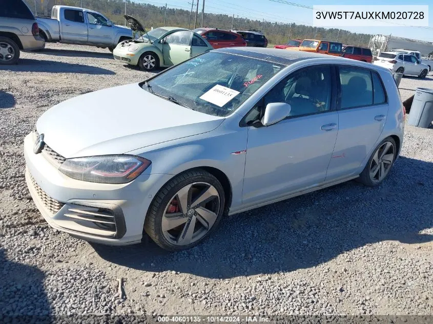 2019 Volkswagen Golf Gti 2.0T Autobahn/2.0T Rabbit Edition/2.0T S/2.0T Se VIN: 3VW5T7AUXKM020728 Lot: 40601135