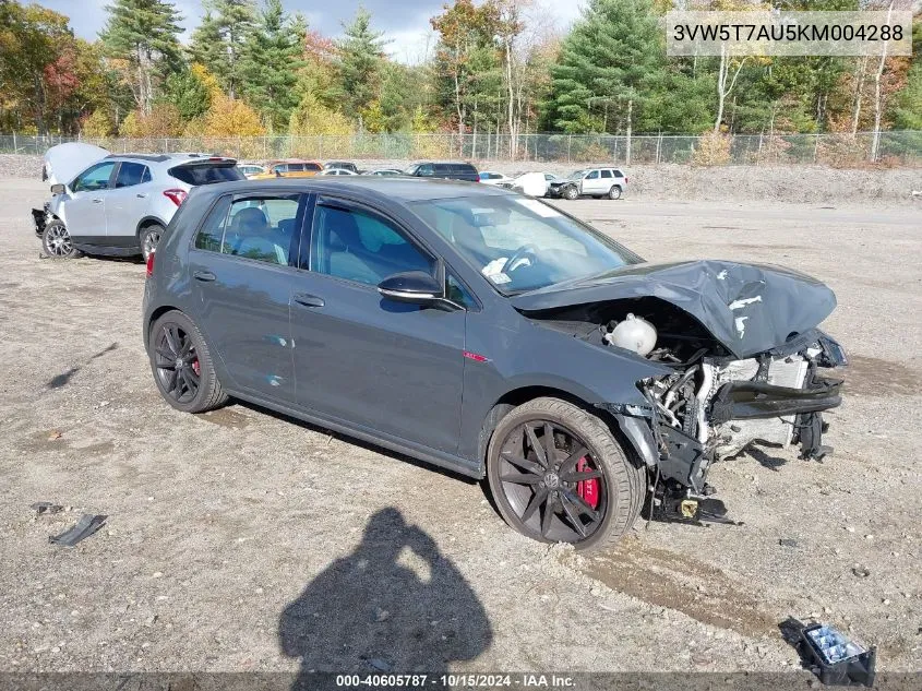 2019 Volkswagen Golf Gti 2.0T Autobahn/2.0T Rabbit Edition/2.0T S/2.0T Se VIN: 3VW5T7AU5KM004288 Lot: 40605787