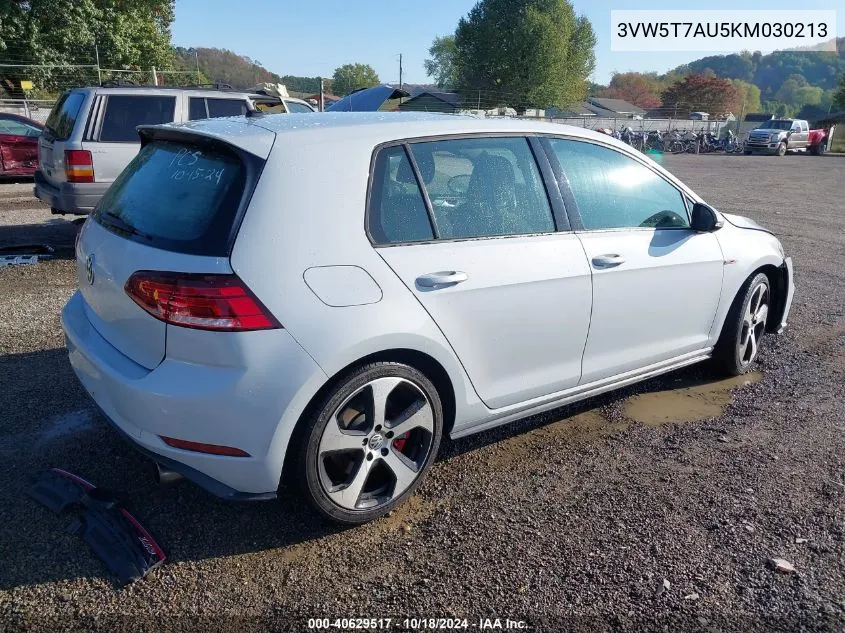 3VW5T7AU5KM030213 2019 Volkswagen Golf Gti 2.0T Autobahn/2.0T Rabbit Edition/2.0T S/2.0T Se