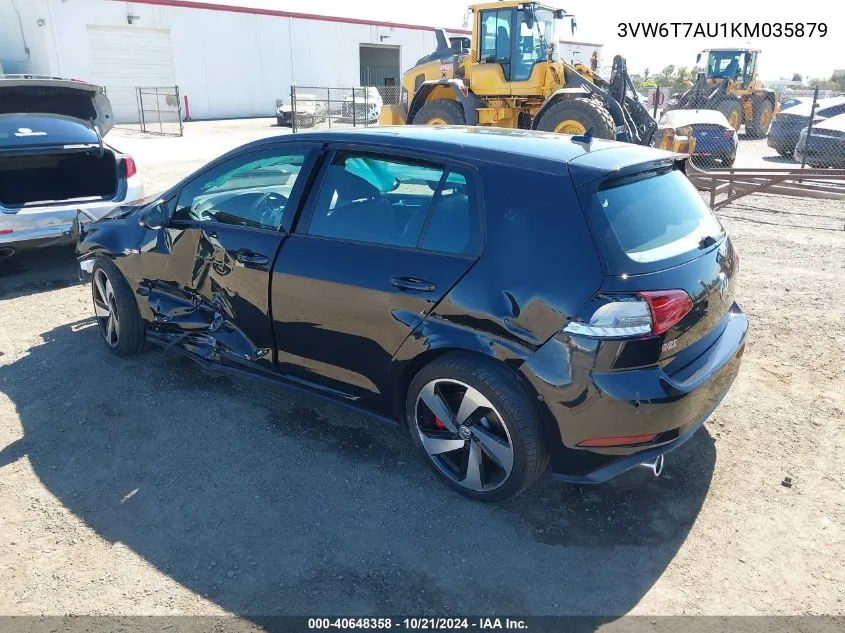 2019 Volkswagen Golf Gti 2.0T Autobahn/2.0T Rabbit Edition/2.0T S/2.0T Se VIN: 3VW6T7AU1KM035879 Lot: 40648358