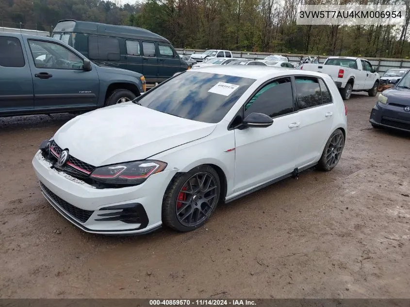 2019 Volkswagen Golf Gti 2.0T Autobahn/2.0T Rabbit Edition/2.0T S/2.0T Se VIN: 3VW5T7AU4KM006954 Lot: 40859570