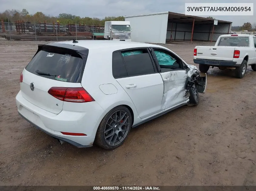 2019 Volkswagen Golf Gti 2.0T Autobahn/2.0T Rabbit Edition/2.0T S/2.0T Se VIN: 3VW5T7AU4KM006954 Lot: 40859570