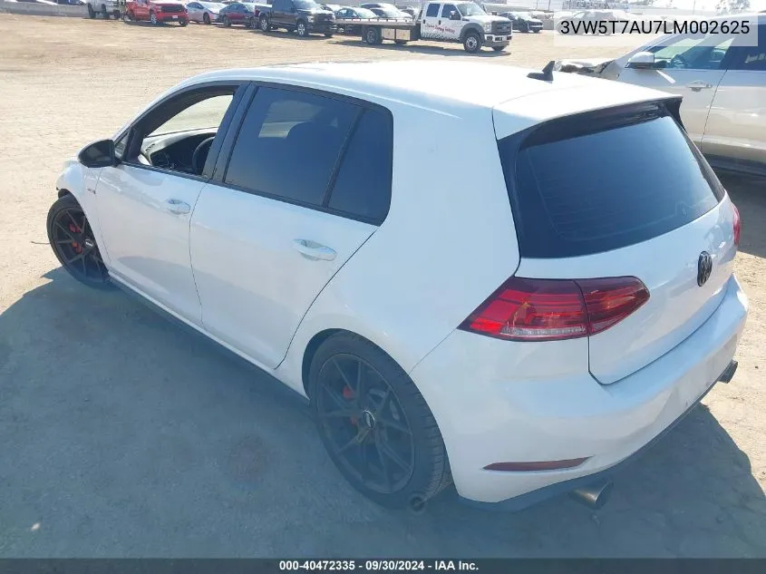 2020 Volkswagen Golf Gti 2.0T Autobahn/2.0T Se/S VIN: 3VW5T7AU7LM002625 Lot: 40472335