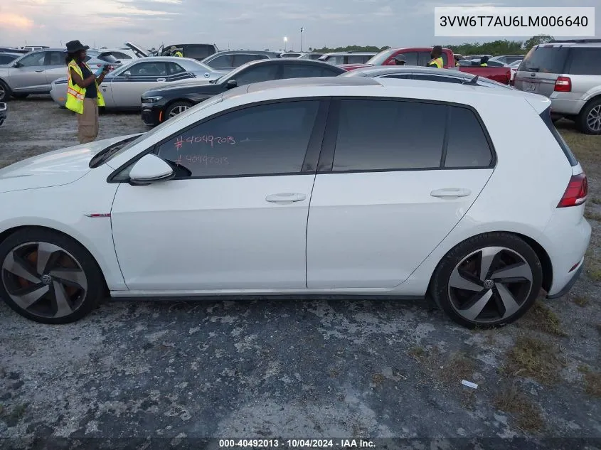 2020 Volkswagen Golf Gti 2.0T Autobahn/2.0T S/2.0T Se VIN: 3VW6T7AU6LM006640 Lot: 40492013