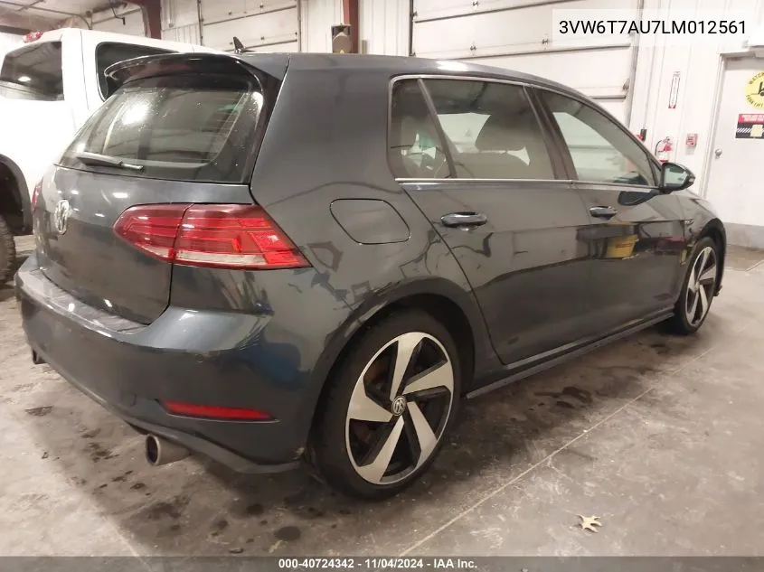 2020 Volkswagen Golf Gti 2.0T Autobahn/2.0T S/2.0T Se VIN: 3VW6T7AU7LM012561 Lot: 40724342