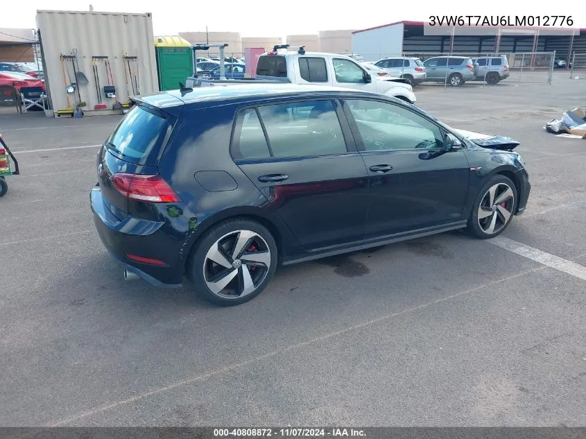 2020 Volkswagen Golf Gti 2.0T Autobahn/2.0T S/2.0T Se VIN: 3VW6T7AU6LM012776 Lot: 40808872