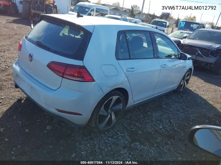 2020 Volkswagen Golf Gti 2.0T Autobahn/2.0T S/2.0T Se VIN: 3VW6T7AU4LM012792 Lot: 40817084