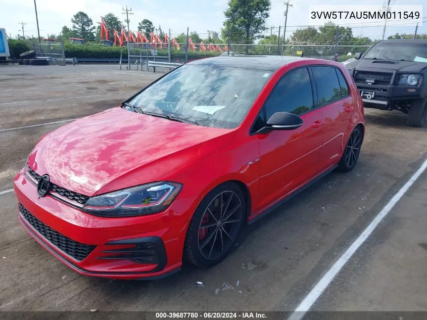 2021 Volkswagen Golf Gti 2.0T Autobahn/2.0T S/2.0T Se VIN: 3VW5T7AU5MM011549 Lot: 39687780