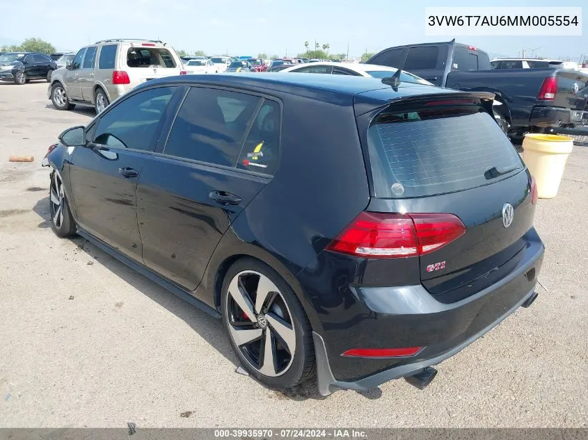 2021 Volkswagen Golf Gti 2.0T Autobahn/2.0T S/2.0T Se VIN: 3VW6T7AU6MM005554 Lot: 39935970