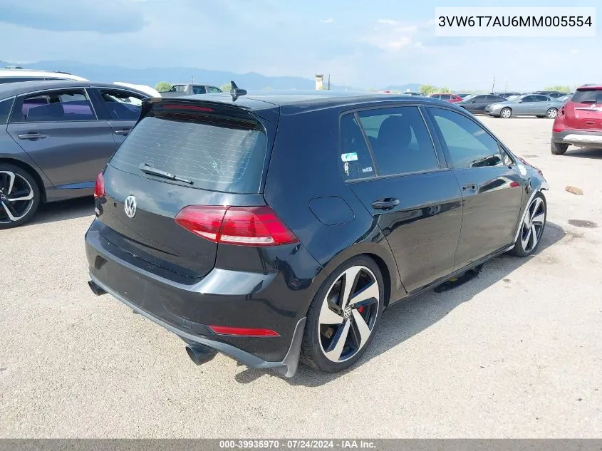 2021 Volkswagen Golf Gti 2.0T Autobahn/2.0T S/2.0T Se VIN: 3VW6T7AU6MM005554 Lot: 39935970