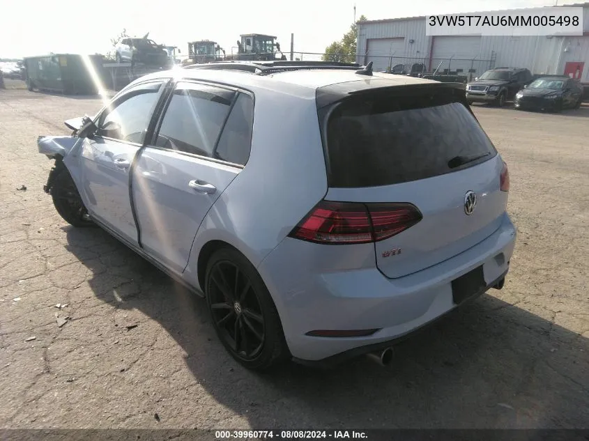 2021 Volkswagen Golf Gti 2.0T Autobahn/2.0T S/2.0T Se VIN: 3VW5T7AU6MM005498 Lot: 39960774