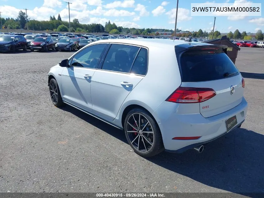 2021 Volkswagen Golf Gti 2.0T Autobahn/2.0T S/2.0T Se VIN: 3VW5T7AU3MM000582 Lot: 40430915