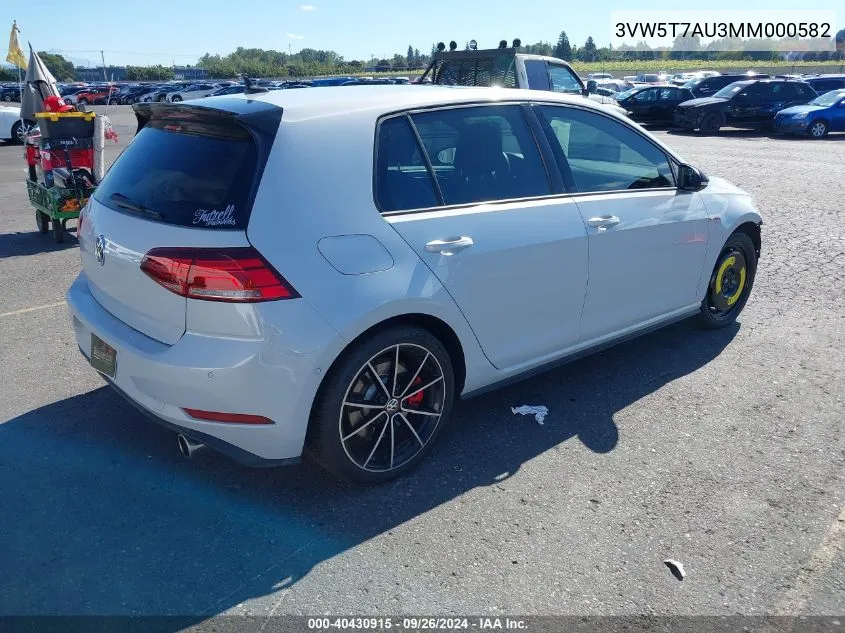 2021 Volkswagen Golf Gti 2.0T Autobahn/2.0T S/2.0T Se VIN: 3VW5T7AU3MM000582 Lot: 40430915