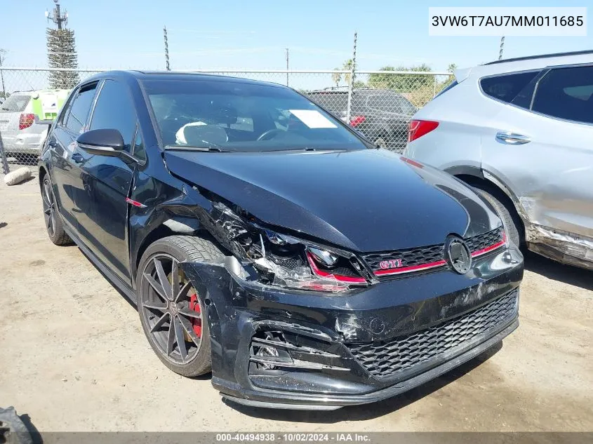 2021 Volkswagen Golf Gti 2.0T Autobahn/2.0T S/2.0T Se VIN: 3VW6T7AU7MM011685 Lot: 40494938