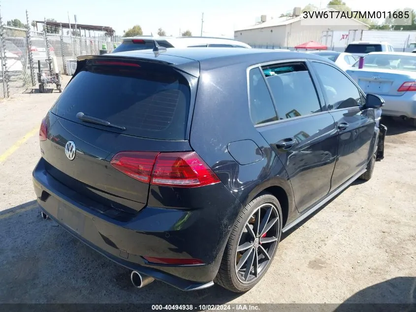 2021 Volkswagen Golf Gti 2.0T Autobahn/2.0T S/2.0T Se VIN: 3VW6T7AU7MM011685 Lot: 40494938