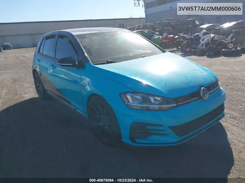 2021 Volkswagen Golf Gti 2.0T Autobahn/2.0T S/2.0T Se VIN: 3VW5T7AU2MM000606 Lot: 40670094