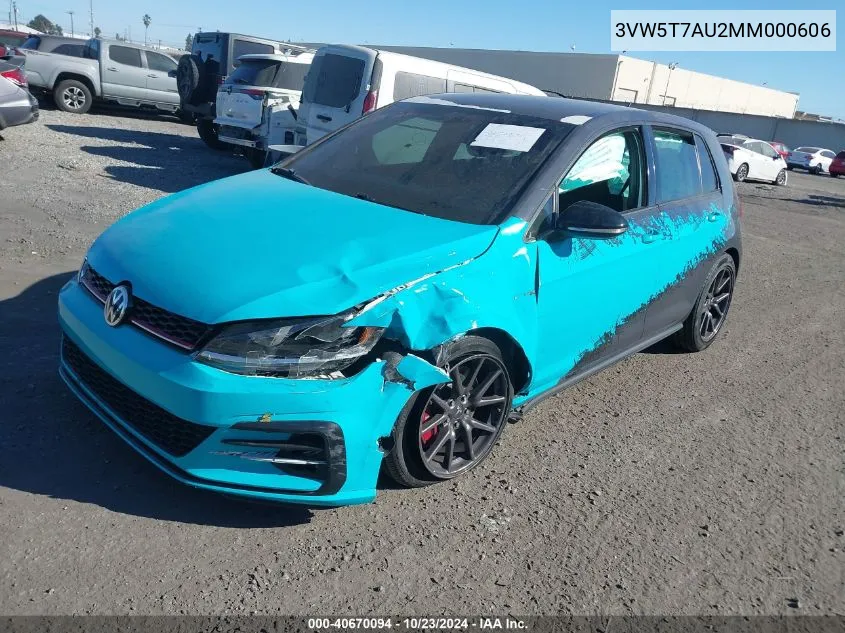 2021 Volkswagen Golf Gti 2.0T Autobahn/2.0T S/2.0T Se VIN: 3VW5T7AU2MM000606 Lot: 40670094