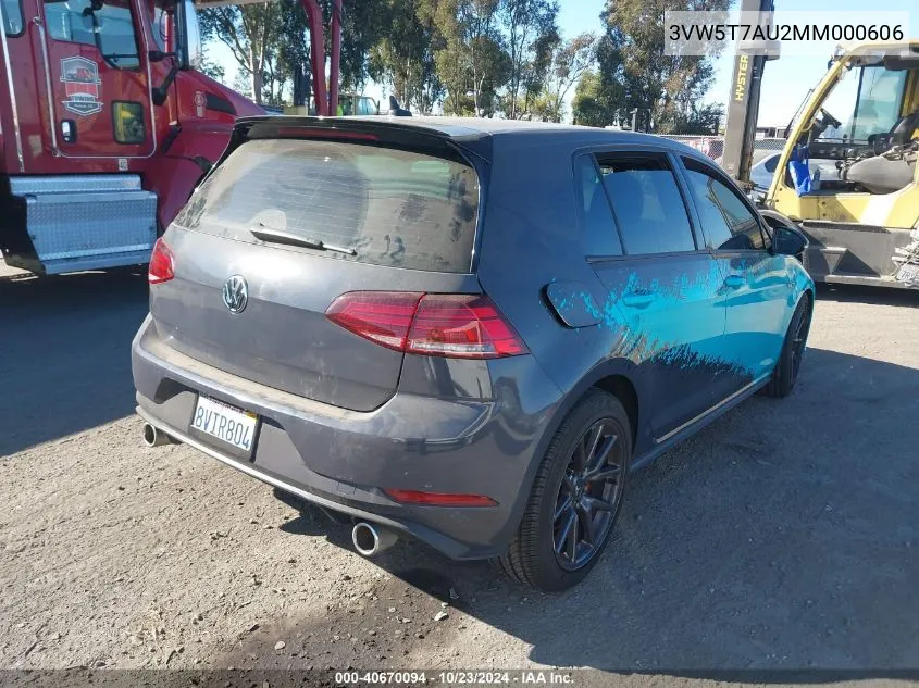 2021 Volkswagen Golf Gti 2.0T Autobahn/2.0T S/2.0T Se VIN: 3VW5T7AU2MM000606 Lot: 40670094