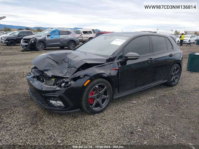 2022 Volkswagen Golf Gti 2.0T Se VIN: WVW987CD3NW136814 Lot: 40732724