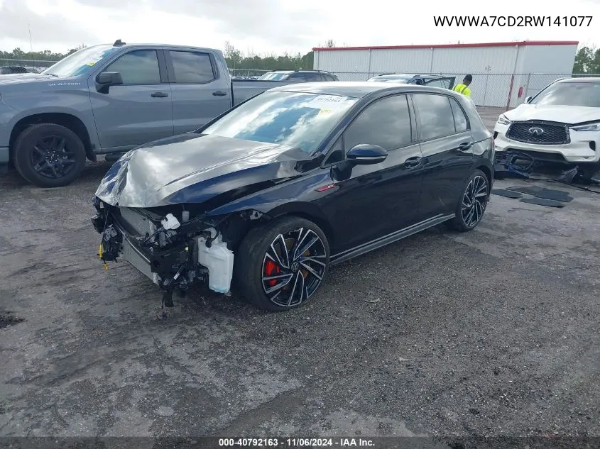 2024 Volkswagen Golf Gti 2.0T 380 Autobahn VIN: WVWWA7CD2RW141077 Lot: 40792163